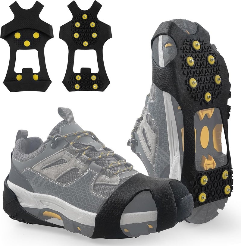 VATEICO Ice Snow Cleats for Shoes Boots Non Slip Ice Cleats Overshoe for Walking on Snow and Ice Rubber Crampons with 10-Stud Ice Rubber Cleats Slip-on Stretch Footwear - Image 1